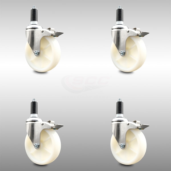 Service Caster 5 Inch 316SS Nylon Wheel Swivel 1-3/8 Inch Expanding Stem Caster Set Lock Brake SCC-SS316TTLEX20S514-NYS-138-4 - main